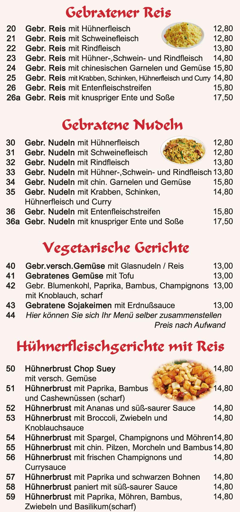 China wok Speisekarte
