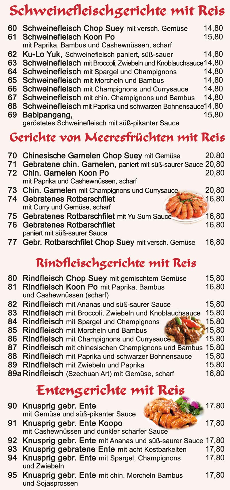 China wok Speisekarte