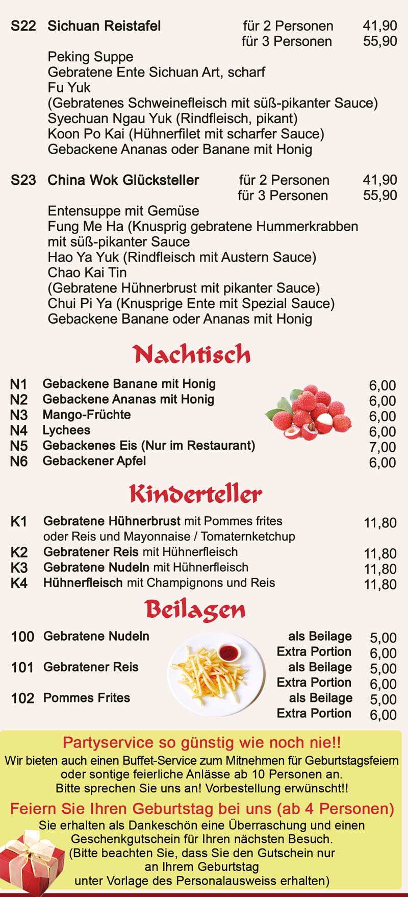 China wok Speisekarte